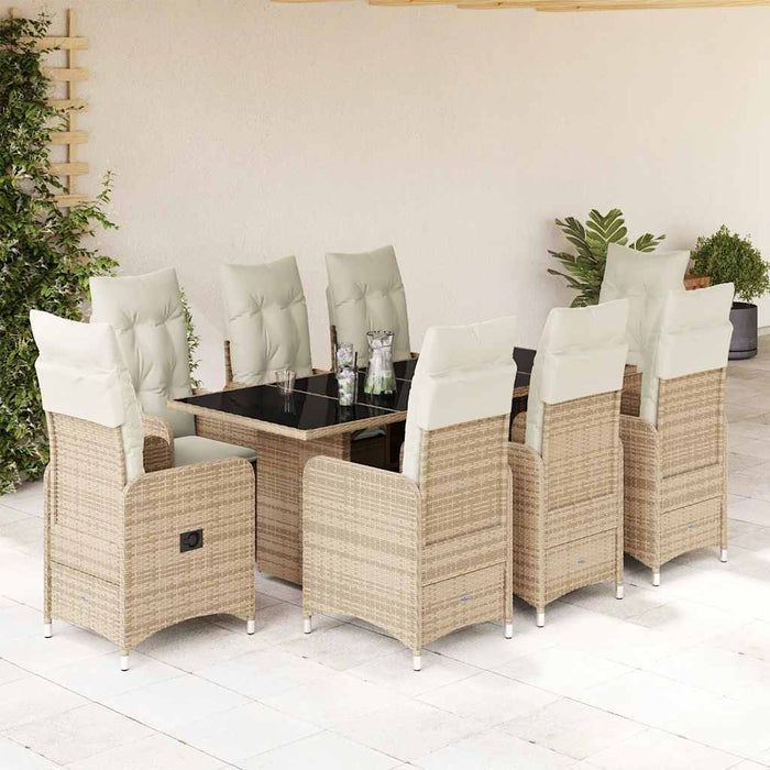 Set bistro de grădină, 9 piese, cu perne, bej, poliratan - WALTI WALTI