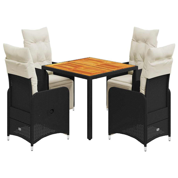 Set bistro de grădină cu perne, 5 piese, negru, poliratan - WALTI WALTI