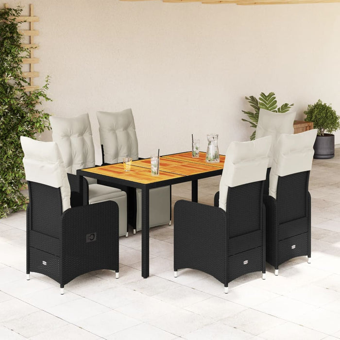 Set bistro de grădină, 7 piese, cu perne, negru, poliratan - WALTI WALTI