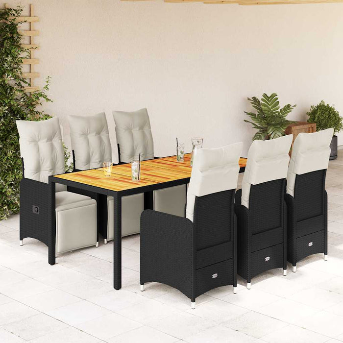 Set bistro de grădină, 7 piese, cu perne, negru, poliratan - WALTI WALTI