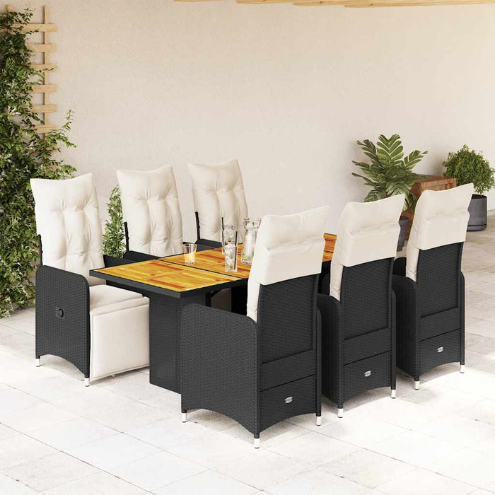 Set bistro de grădină, 7 piese, cu perne, negru, poliratan - WALTI WALTI