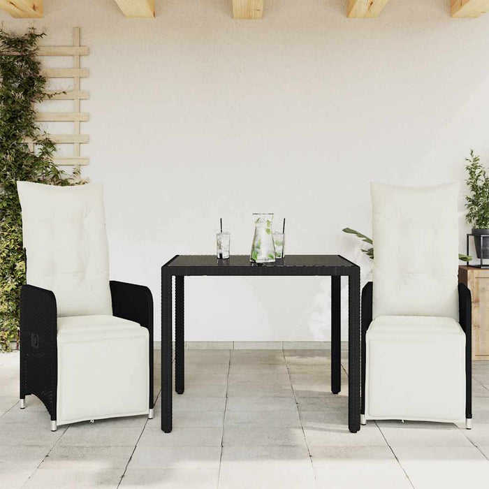 Set bistro de grădină cu perne, 3 piese, negru, poliratan - WALTI WALTI
