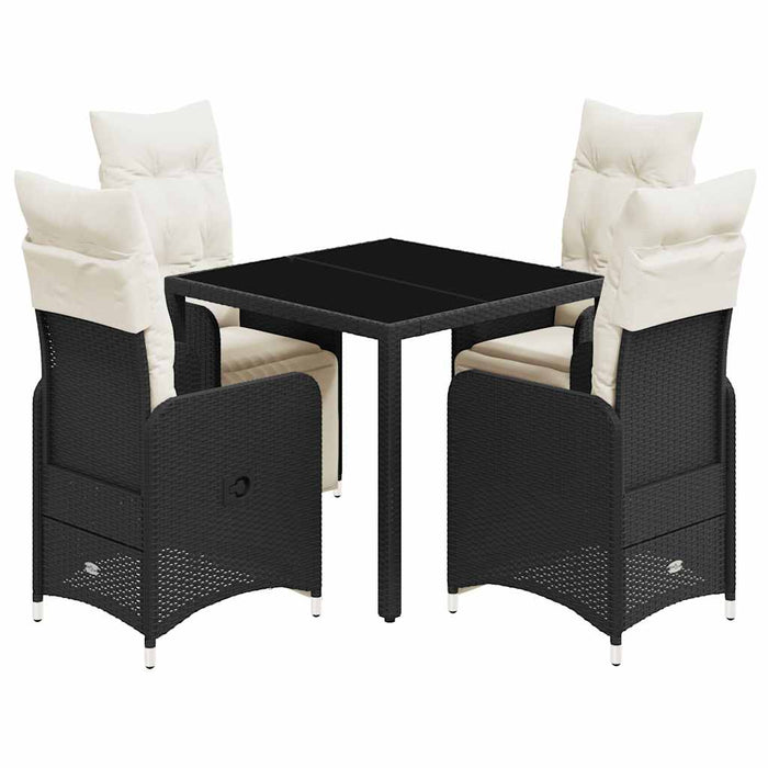 Set bistro de grădină cu perne, 5 piese, negru, poliratan - WALTI WALTI