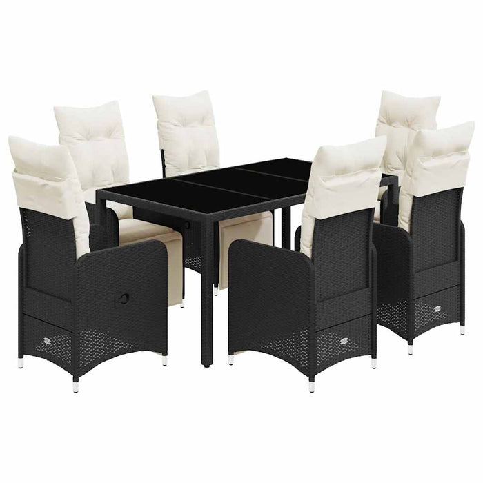 Set bistro de grădină, 7 piese, cu perne, negru, poliratan - WALTI WALTI