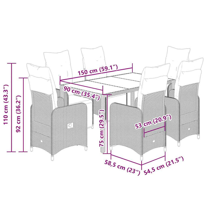 Set bistro de grădină, 7 piese, cu perne, negru, poliratan - WALTI WALTI