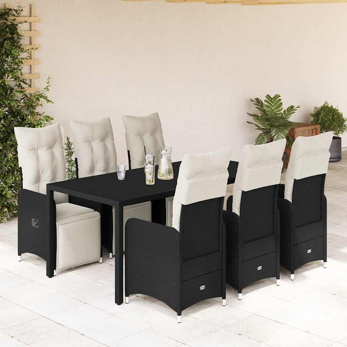 Set bistro de grădină, 7 piese, cu perne, negru, poliratan - WALTI WALTI