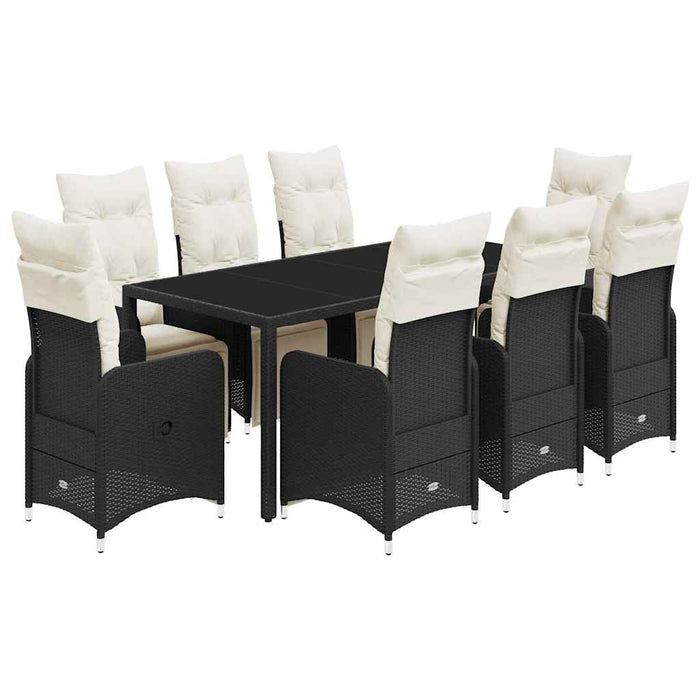 Set bistro de grădină, 9 piese, cu perne, negru, poliratan - WALTI WALTI