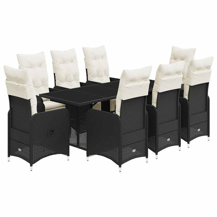 Set bistro de grădină, 9 piese, cu perne, negru, poliratan - WALTI WALTI