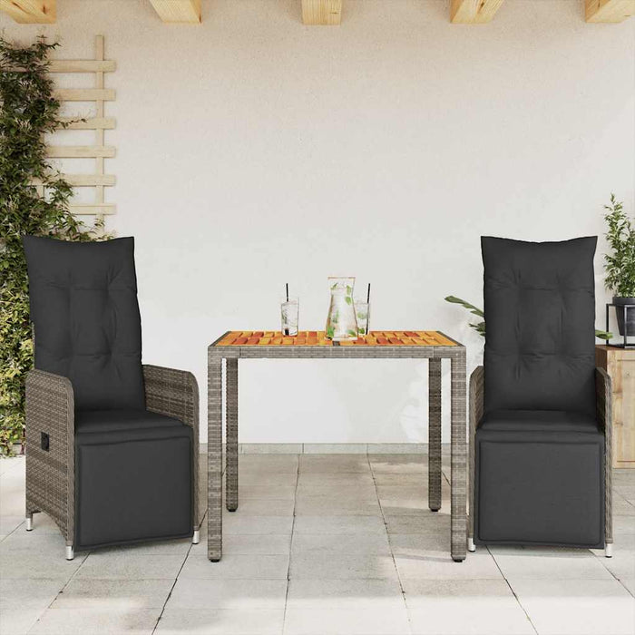 Set bistro de grădină cu perne, 3 piese, gri, poliratan - WALTI WALTI