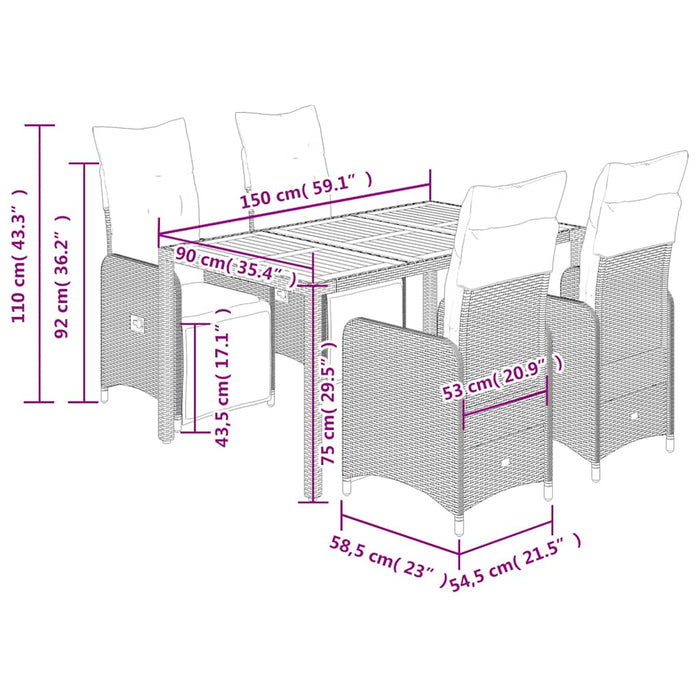 Set bistro de grădină cu perne, 5 piese, gri, poliratan - WALTI WALTI