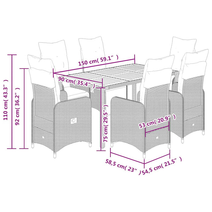 Set bistro de grădină cu perne, 7 piese, gri, poliratan - WALTI WALTI