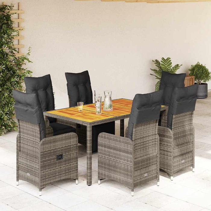 Set bistro de grădină cu perne, 7 piese, gri, poliratan - WALTI WALTI