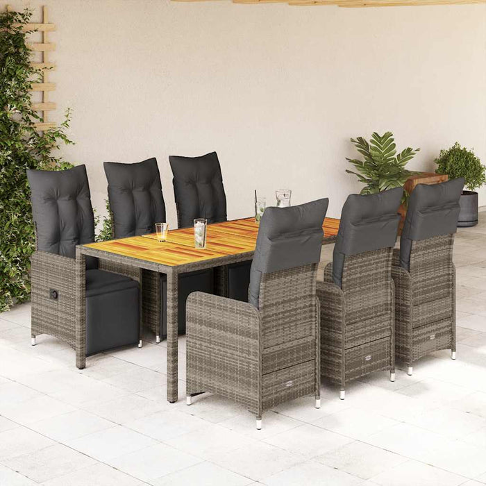 Set bistro de grădină cu perne, 7 piese, gri, poliratan - WALTI WALTI