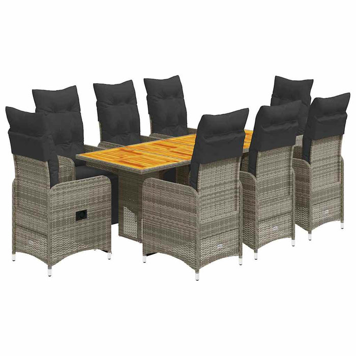 Set bistro de grădină cu perne, 9 piese, gri, poliratan - WALTI WALTI