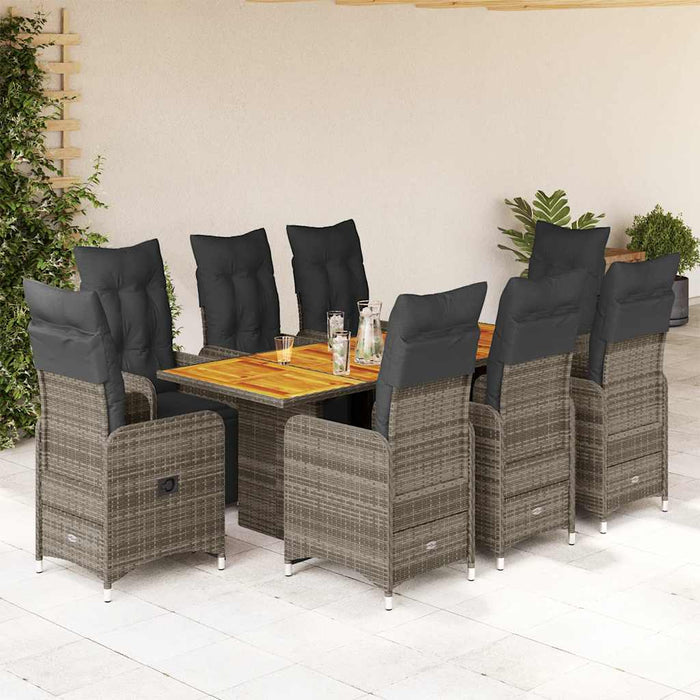 Set bistro de grădină cu perne, 9 piese, gri, poliratan - WALTI WALTI