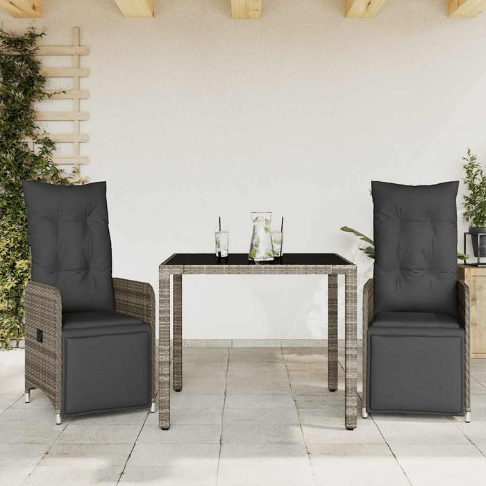 Set bistro de grădină cu perne, 3 piese, gri, poliratan - WALTI WALTI