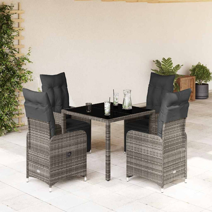 Set bistro de grădină cu perne, 5 piese, gri, poliratan - WALTI WALTI