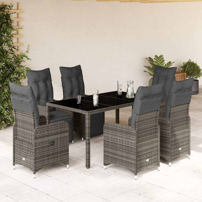 Set bistro de grădină cu perne, 7 piese, gri, poliratan - WALTI WALTI
