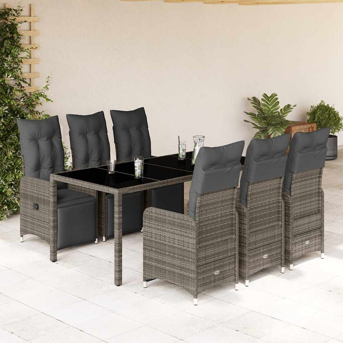 Set bistro de grădină cu perne, 7 piese, gri, poliratan - WALTI WALTI