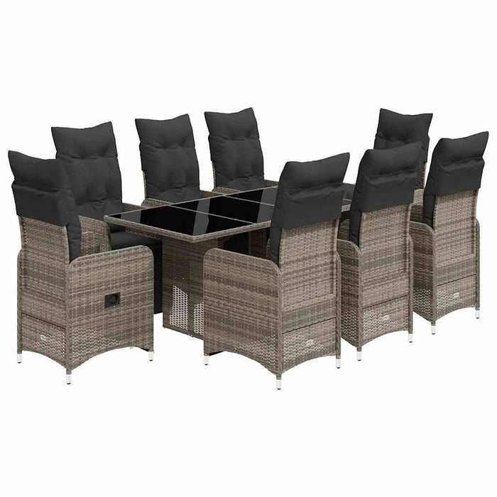 Set bistro de grădină cu perne, 9 piese, gri, poliratan - WALTI WALTI