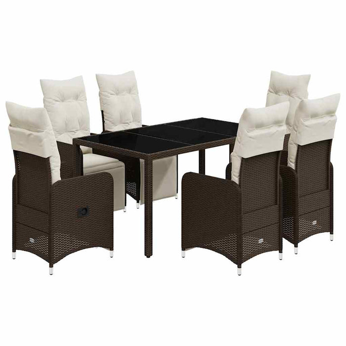 Set bistro de grădină cu perne, 7 piese, maro, poliratan - WALTI WALTI