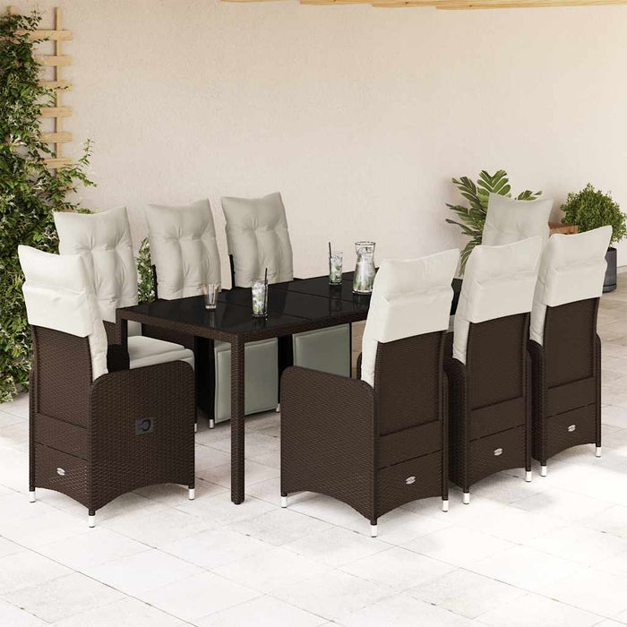 Set bistro de grădină cu perne, 9 piese, maro, poliratan - WALTI WALTI