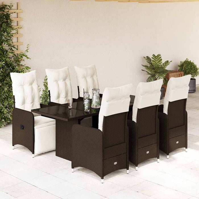 Set bistro de grădină cu perne, 7 piese, maro, poliratan - WALTI WALTI
