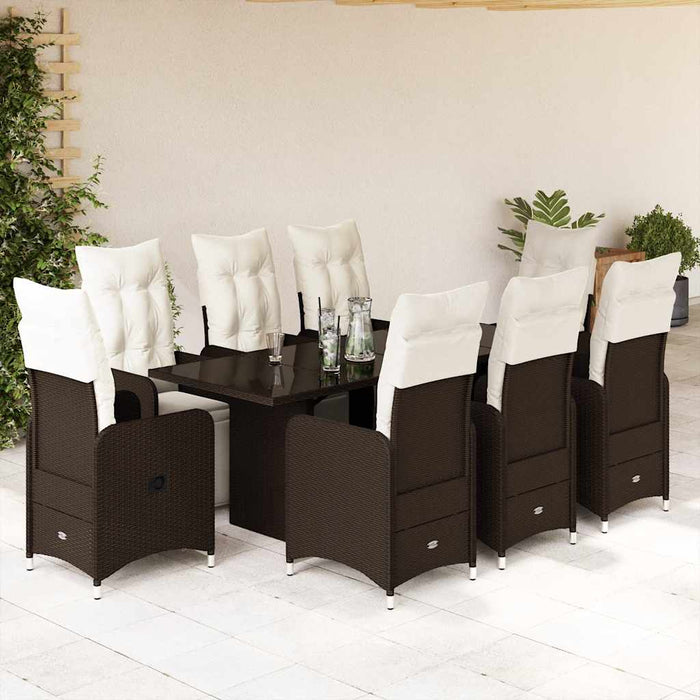 Set bistro de grădină cu perne, 9 piese, maro, poliratan - WALTI WALTI