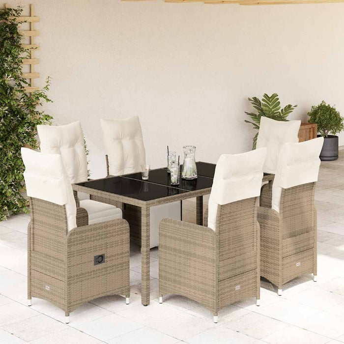 Set bistro de grădină cu perne, 7 piese, maro, poliratan - WALTI WALTI