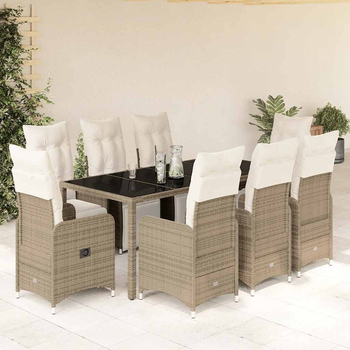 Set bistro de grădină cu perne, 9 piese, maro, poliratan - WALTI WALTI