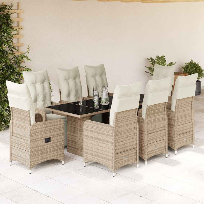 Set bistro de grădină cu perne, 9 piese, maro, poliratan - WALTI WALTI