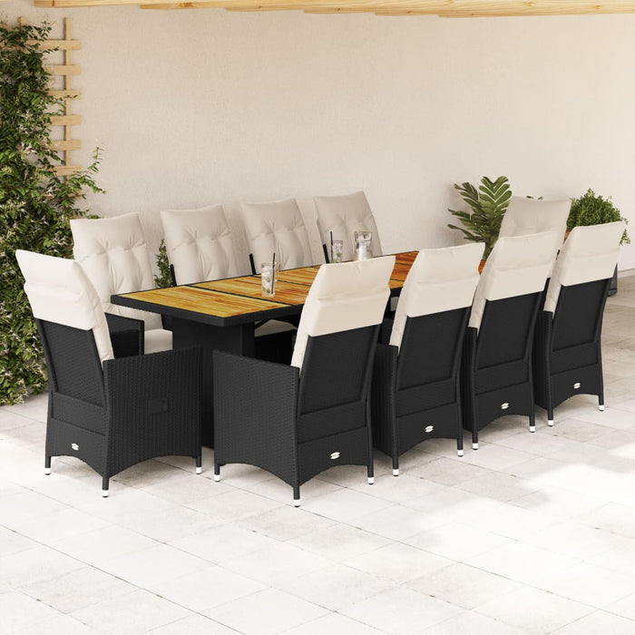 Set bistro de grădină, 11 piese, cu perne, negru, poliratan - WALTI WALTI