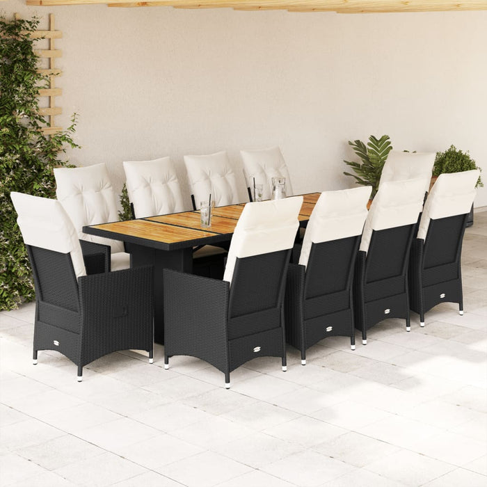 Set bistro de grădină, 11 piese, cu perne, negru, poliratan - WALTI WALTI