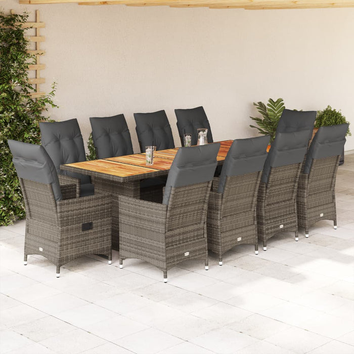 Set bistro de grădină cu perne, 11 piese, gri, poliratan - WALTI WALTI