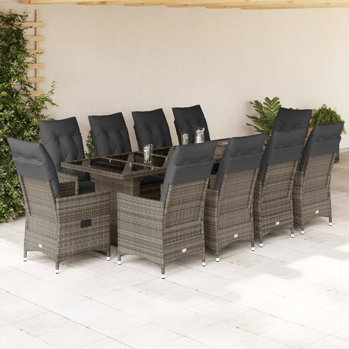 Set bistro de grădină cu perne, 11 piese, gri, poliratan - WALTI WALTI