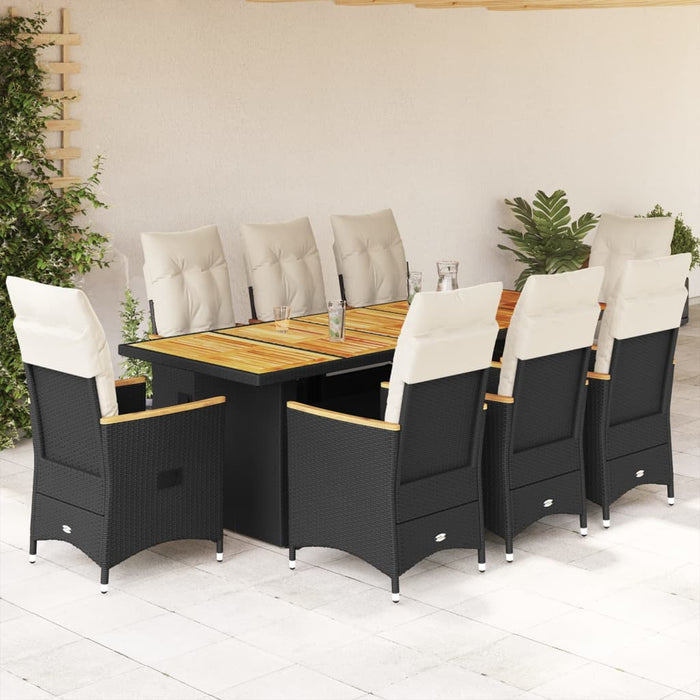 Set bistro de grădină, 9 piese, cu perne, negru, poliratan - WALTI WALTI