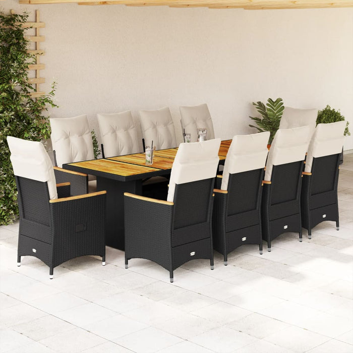 Set bistro de grădină, 11 piese, cu perne, negru, poliratan - WALTI WALTI