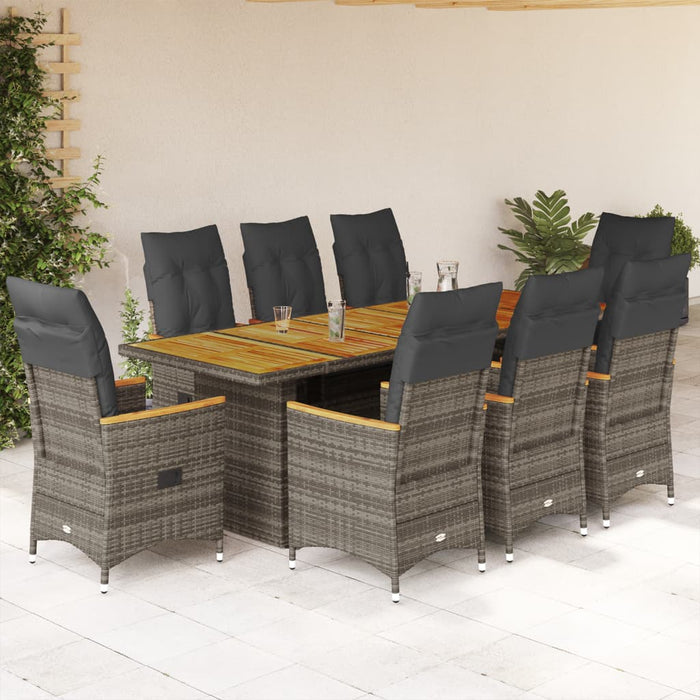Set bistro de grădină cu perne, 9 piese, gri, poliratan - WALTI WALTI