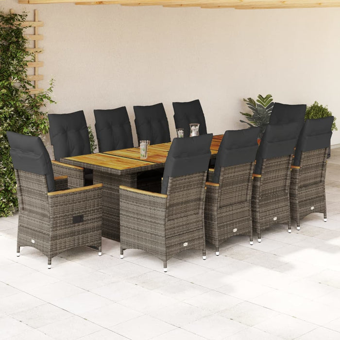 Set bistro de grădină cu perne, 11 piese, gri, poliratan - WALTI WALTI