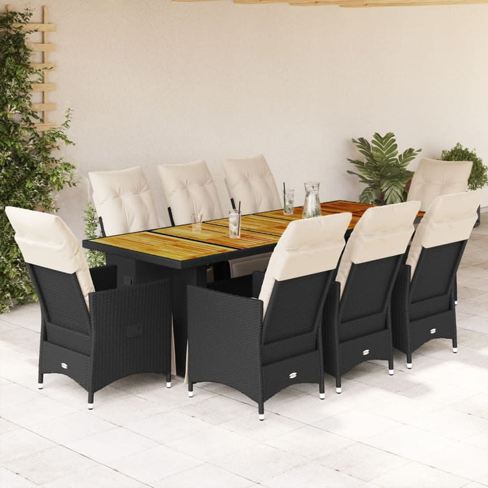 Set bistro de grădină, 9 piese, cu perne, negru, poliratan - WALTI WALTI