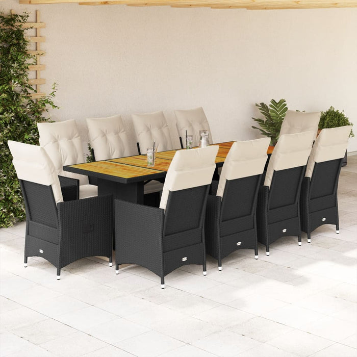 Set bistro de grădină, 11 piese, cu perne, negru, poliratan - WALTI WALTI