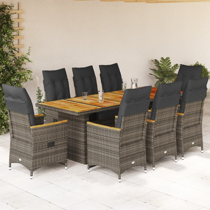 Set bistro de grădină cu perne, 9 piese, gri, poliratan - WALTI WALTI
