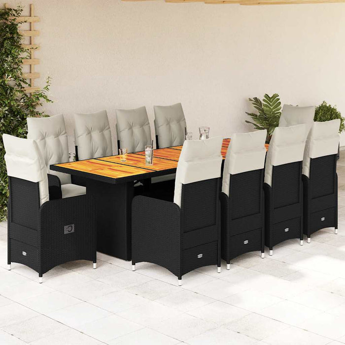 Set bistro de grădină, 11 piese, cu perne, negru, poliratan - WALTI WALTI