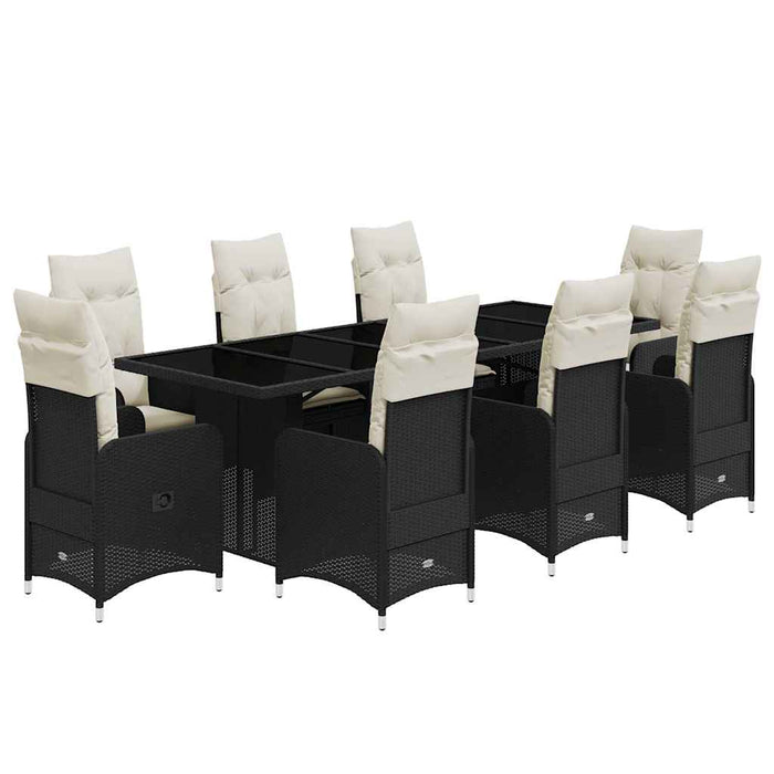 Set bistro de grădină, 9 piese, cu perne, negru, poliratan - WALTI WALTI