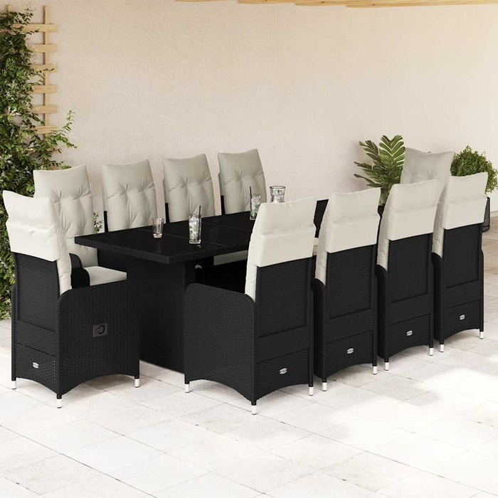 Set bistro de grădină, 11 piese, cu perne, negru, poliratan - WALTI WALTI