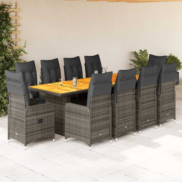 Set bistro de grădină cu perne, 11 piese, gri, poliratan - WALTI WALTI