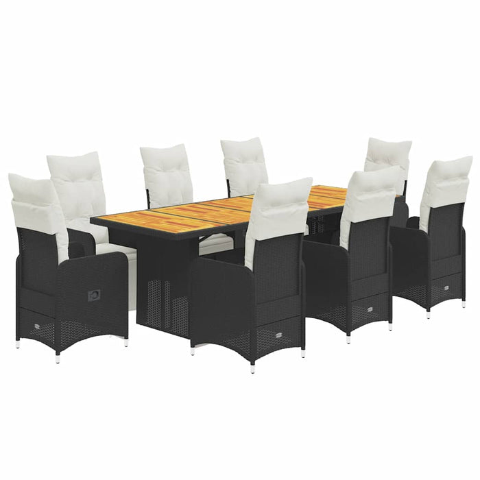 Set bistro de grădină, 9 piese, cu perne, negru, poliratan - WALTI WALTI