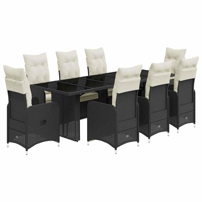 Set bistro de grădină, 9 piese, cu perne, negru, poliratan - WALTI WALTI
