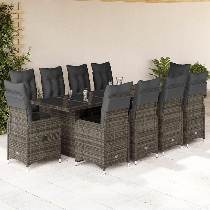 Set bistro de grădină cu perne, 11 piese, gri, poliratan - WALTI WALTI