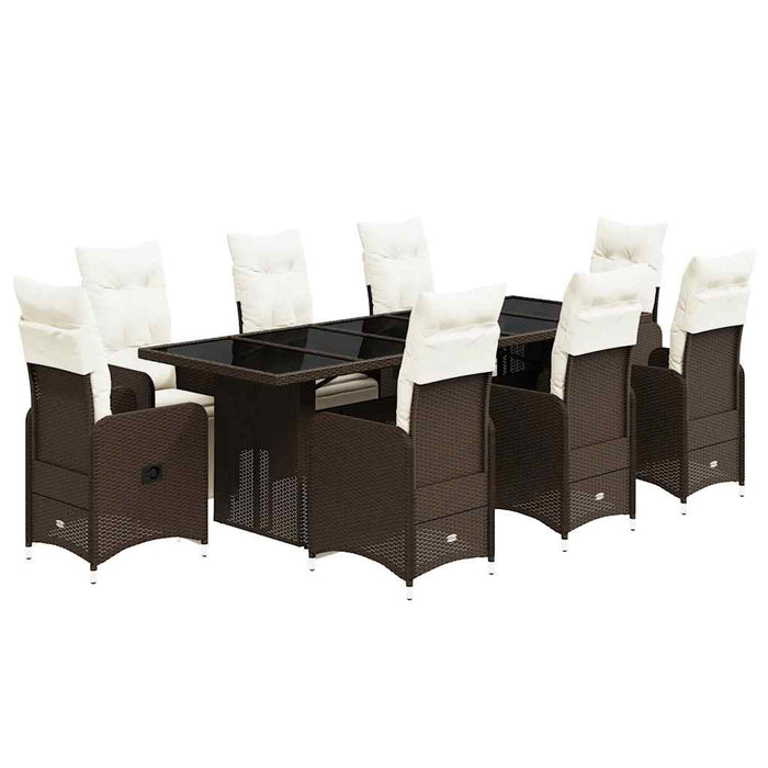 Set bistro de grădină cu perne, 9 piese, maro, poliratan - WALTI WALTI